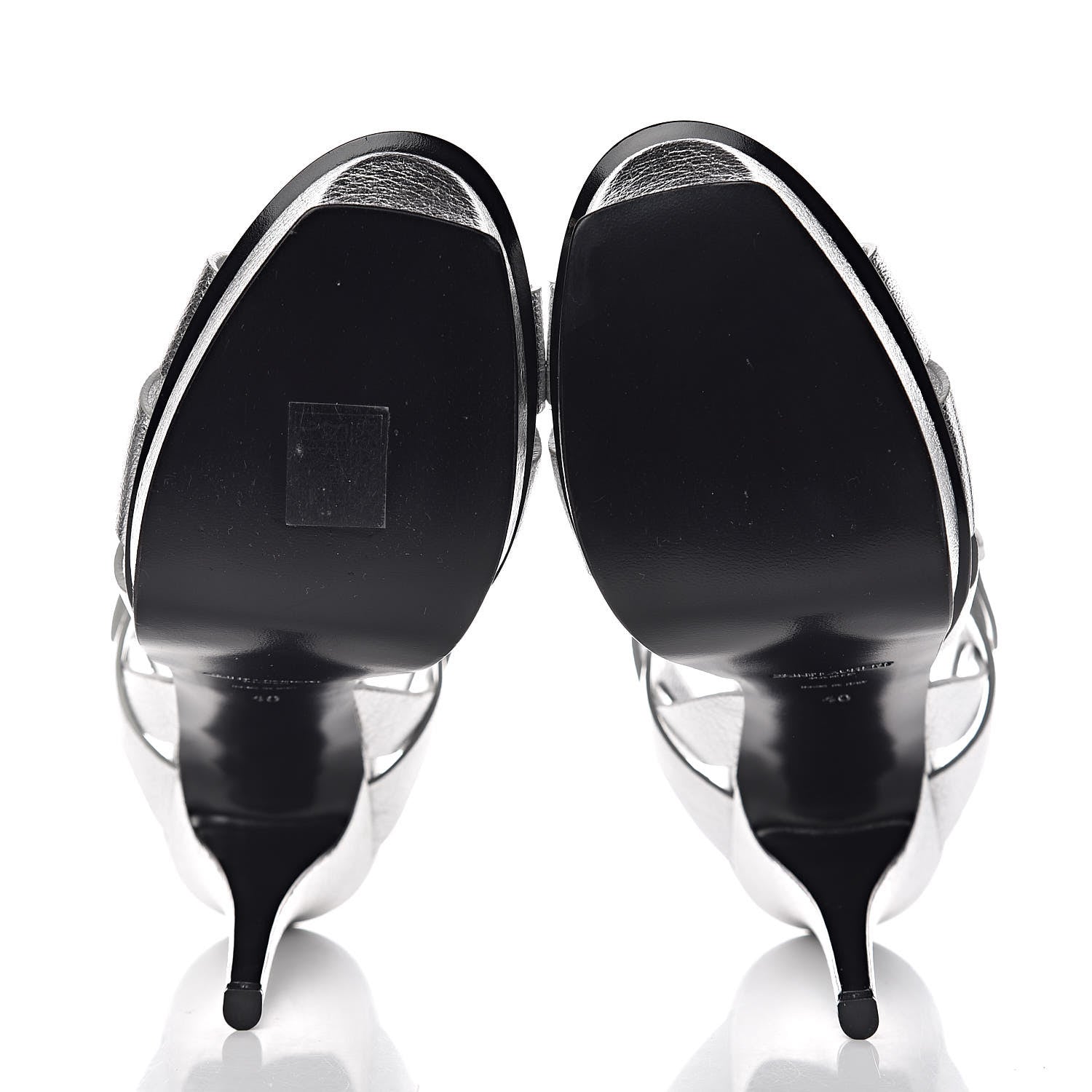Saint Laurent Metallic Crackled Calfskin Tribute 105 Platform Sandals 40 Argento 5 of 9