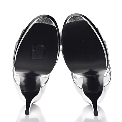 Saint Laurent Metallic Crackled Calfskin Tribute 105 Platform Sandals 40 Argento 5 of 9