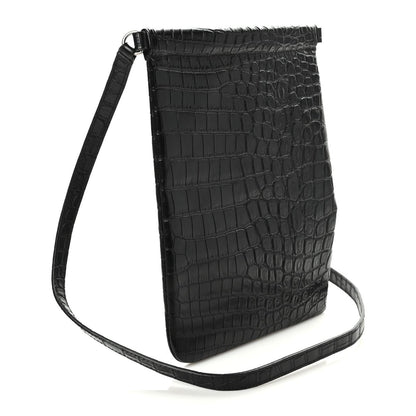 Saint Laurent Calfskin Crocodile Embossed Sid Flat Crossbody Black 3 of 8