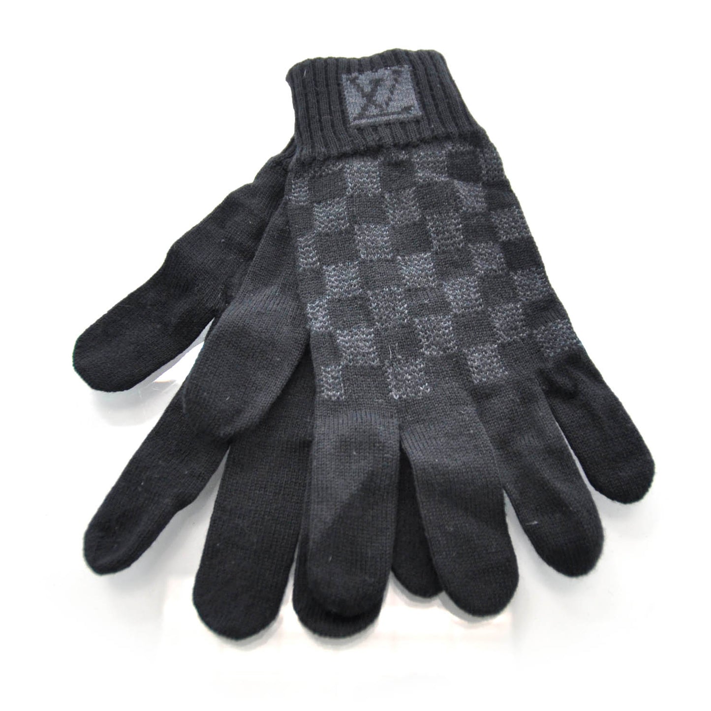 Wool Petit Damier Gloves Black