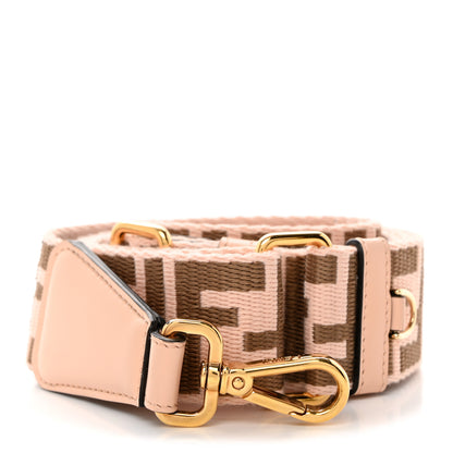 Fendi Jacquard Ribbon Vitello King FF Bi-Color Intreccio Adjustable Strap You Light Rose Camel 1 of 7