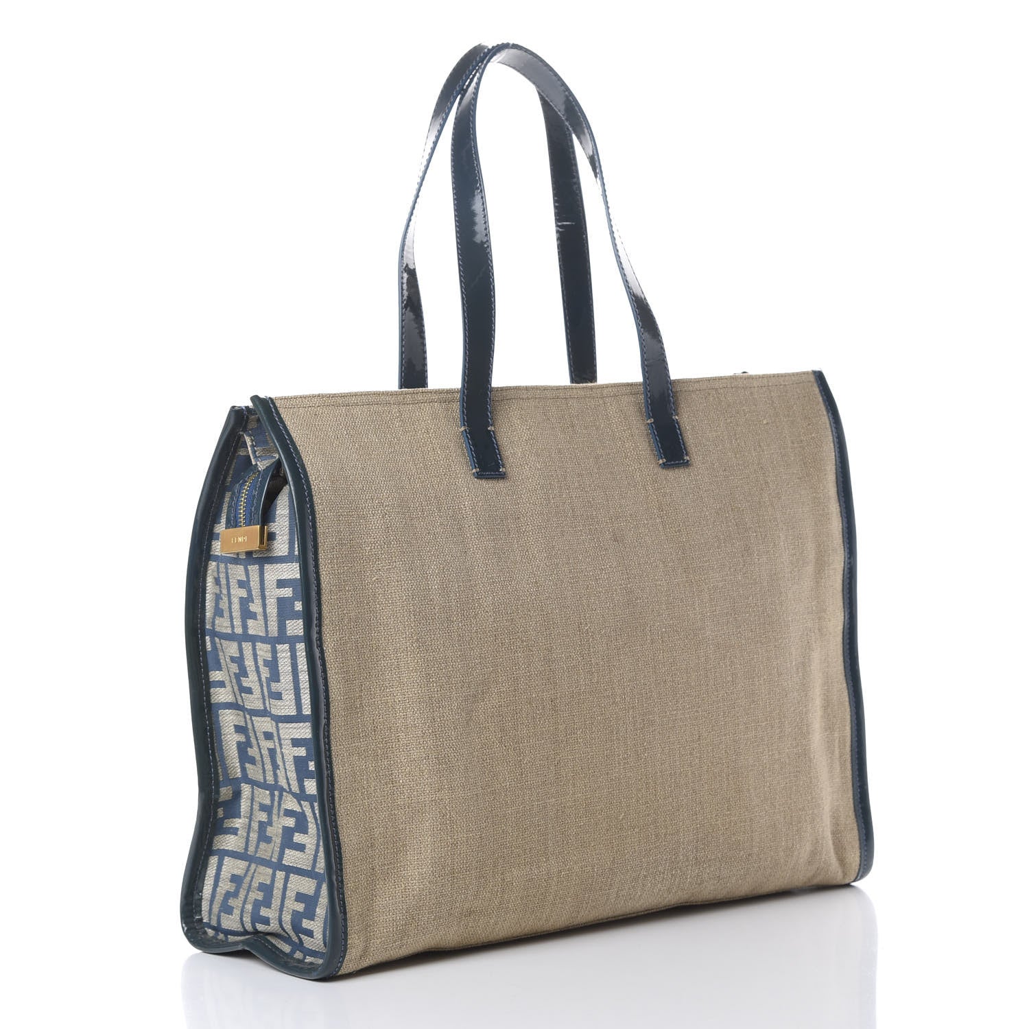 Fendi Linen Patent FF Shopping Tote Blue 2 of 9