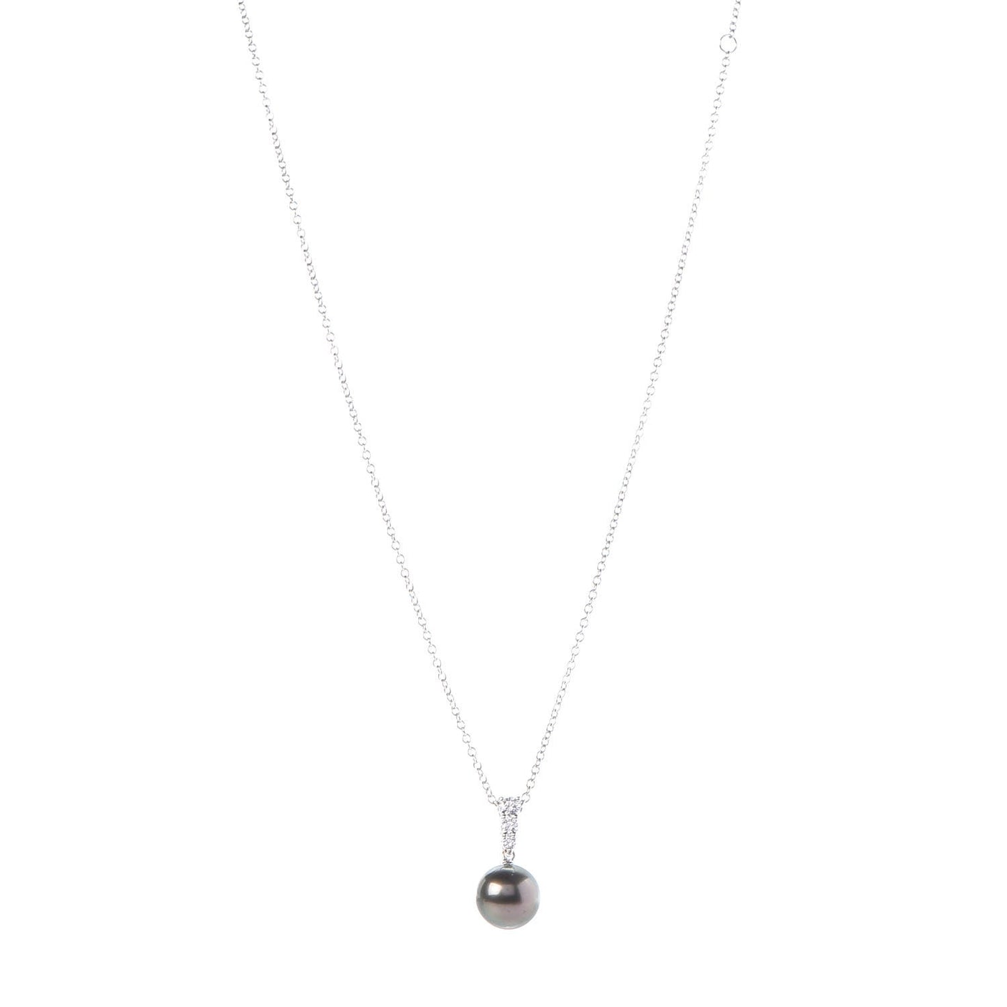 18K White Gold Diamond Tahitian Pearl Morning Dew Pendant Necklace