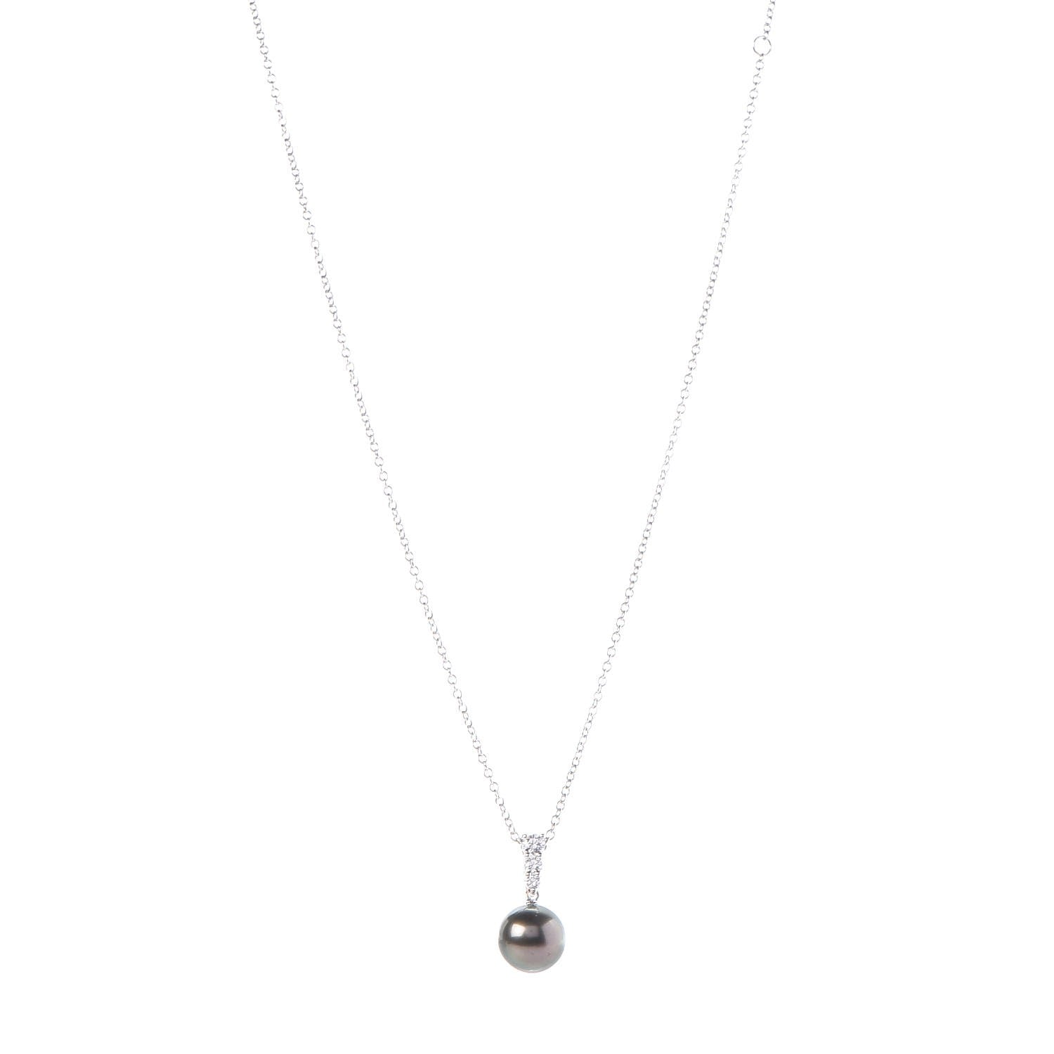 Mikimoto 18K White Gold Diamond Tahitian Pearl Morning Dew Pendant Necklace 1 of 7