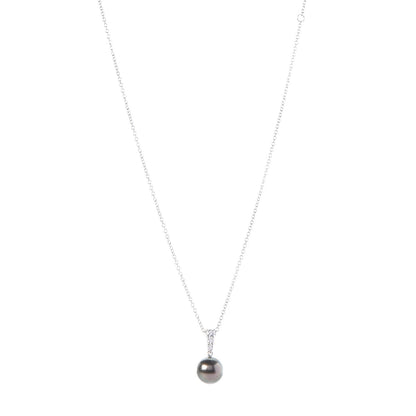 Mikimoto 18K White Gold Diamond Tahitian Pearl Morning Dew Pendant Necklace 1 of 7