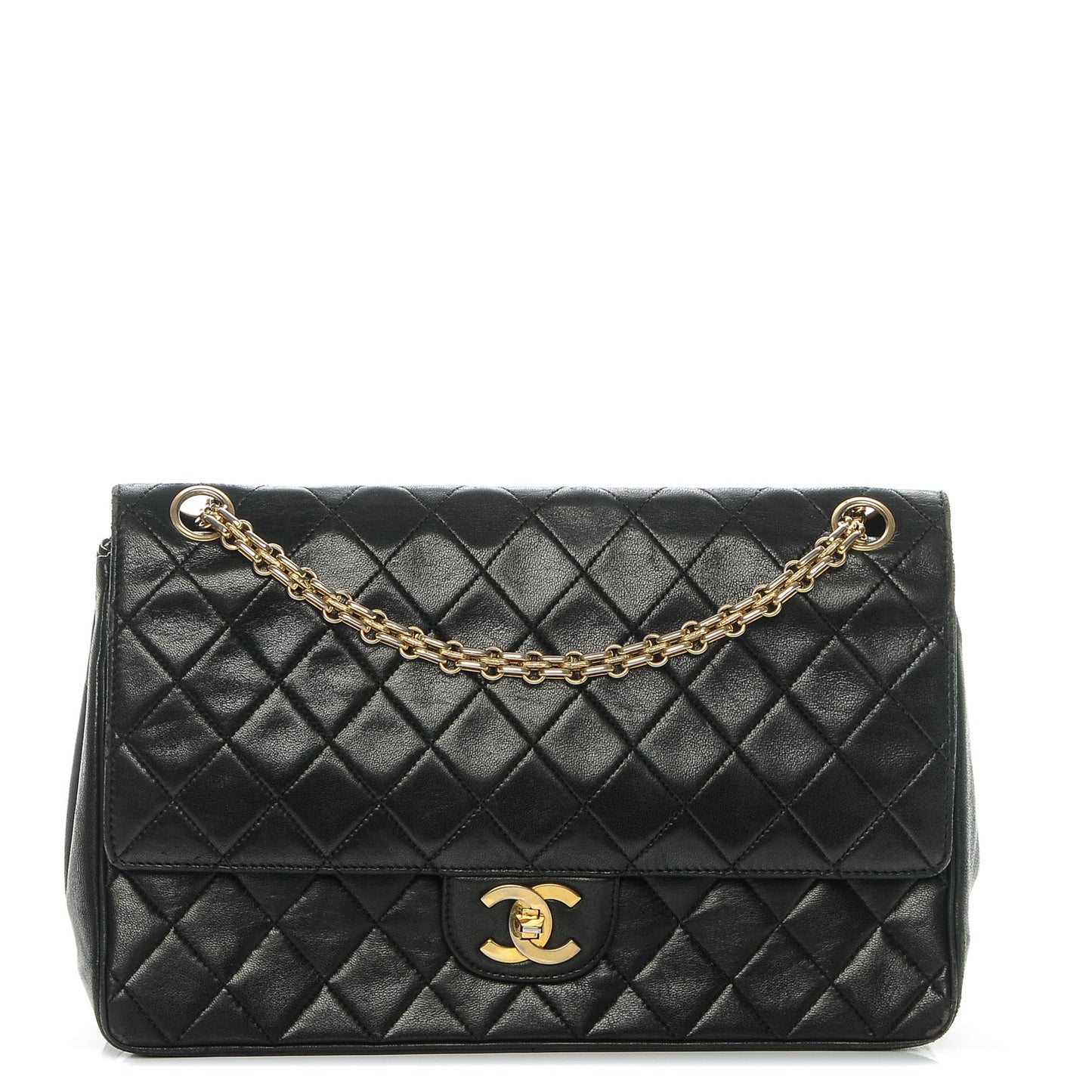 Lambskin Quilted Medium Bijoux Chain Double Flap Black