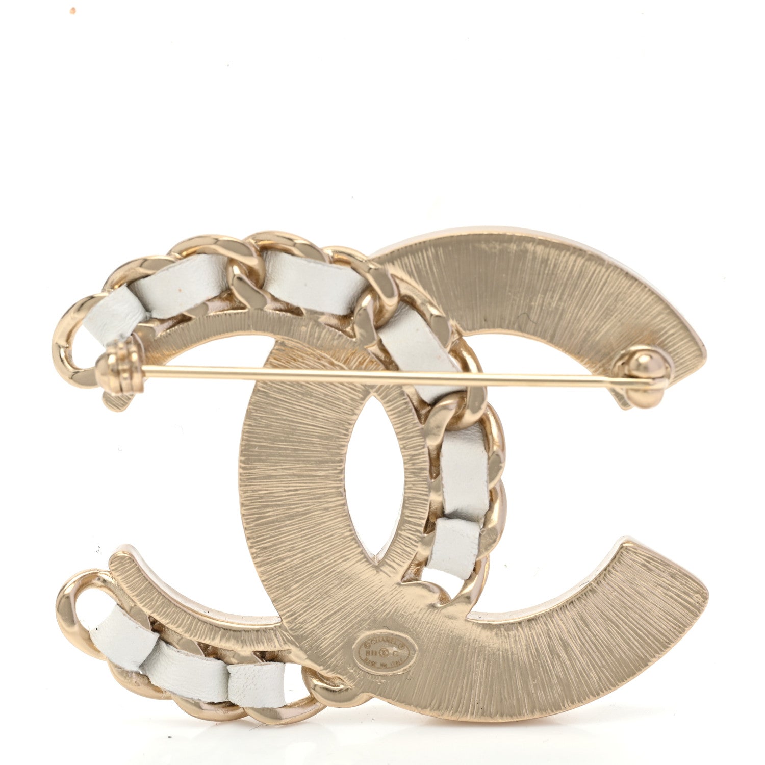 Chanel Lambskin Pearl Crystal CC Chain Brooch White Gold 3 of 5