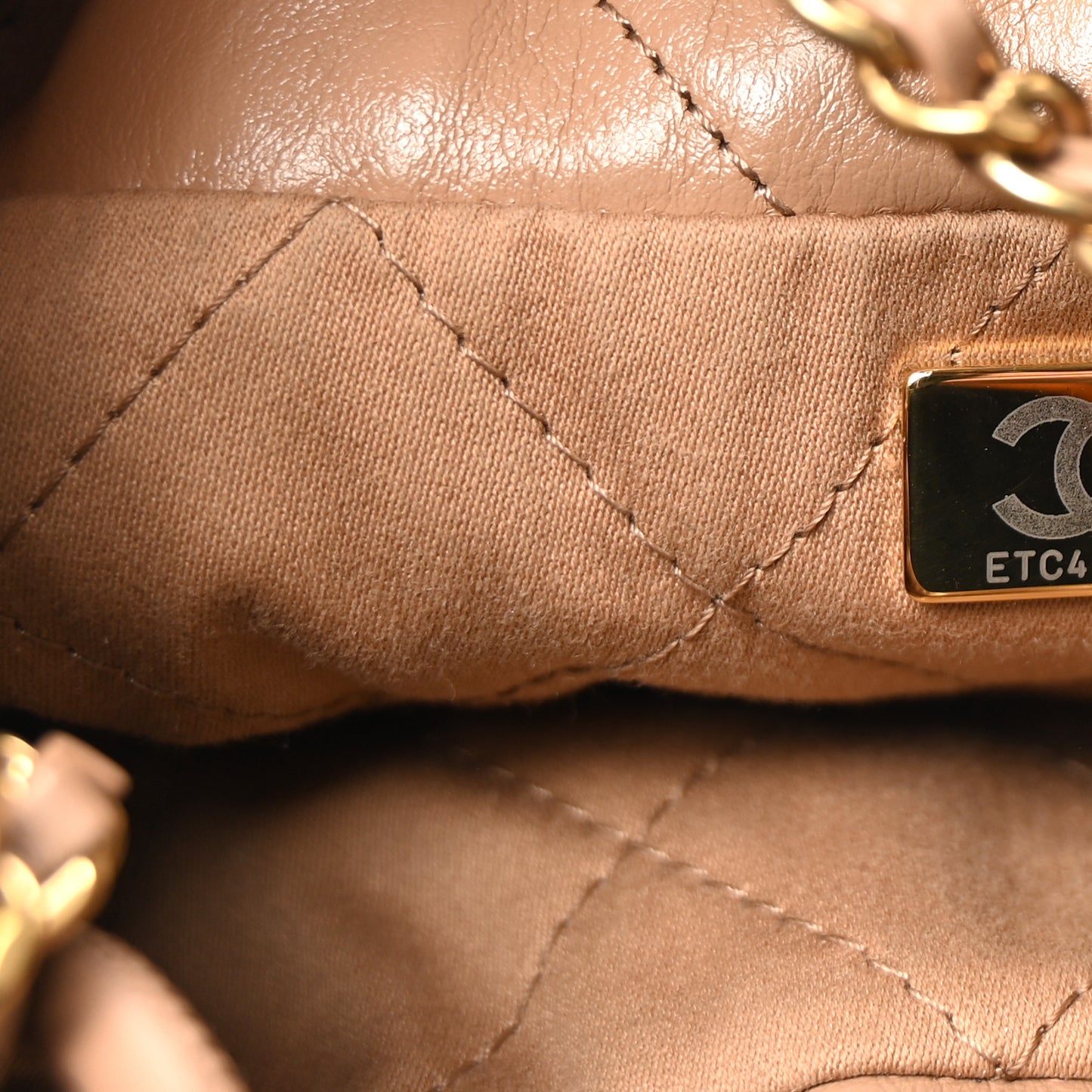 Shiny Calfskin Quilted Mini Chanel 22 Dark Beige