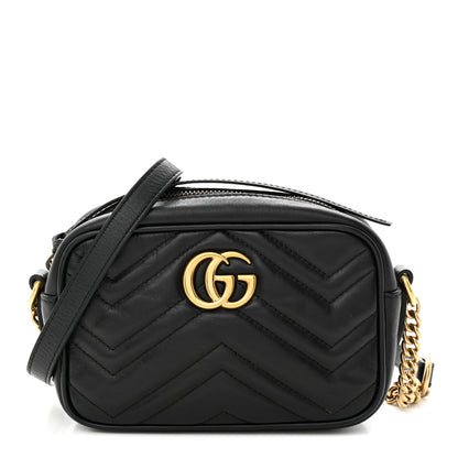 Gucci Calfskin Matelasse Mini GG Marmont Chain Shoulder Bag Black 1 of 12