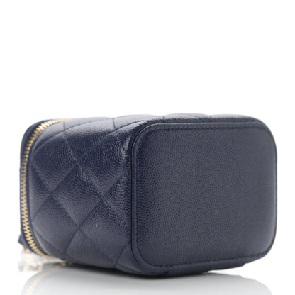 Chanel Caviar Quilted Mini Vanity Case With Chain Navy Blue 4 of 11