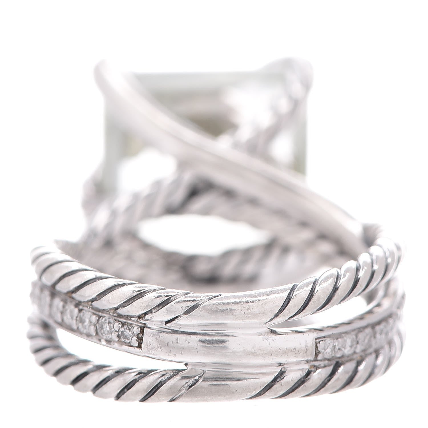 David Yurman Sterling Silver Diamond Prasiolite 15mm Cable Wrap Ring 59.1 5.5 3 of 4