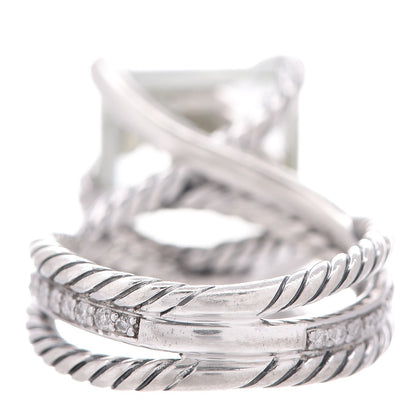 David Yurman Sterling Silver Diamond Prasiolite 15mm Cable Wrap Ring 59.1 5.5 3 of 4