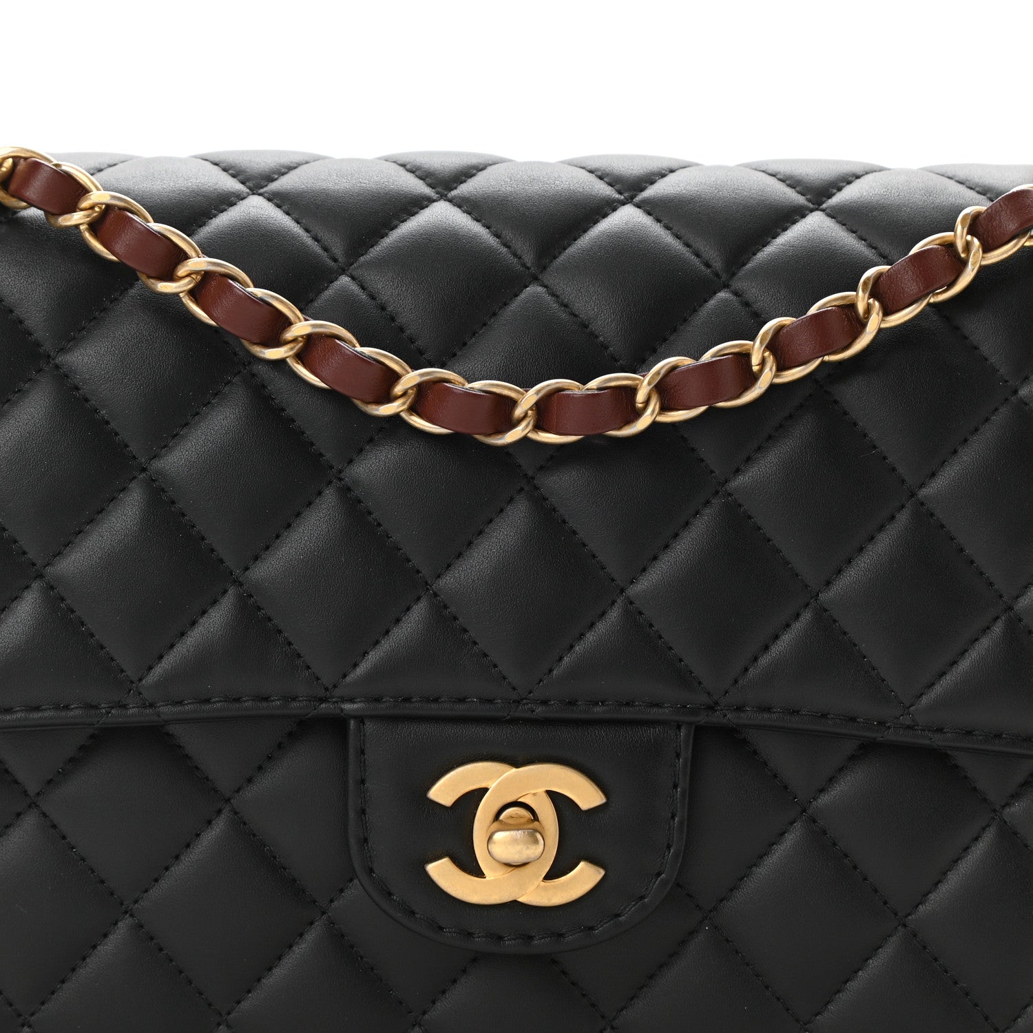 Chanel Calfskin Quilted Strap Into Flap Bag Black Brown 8 of 11