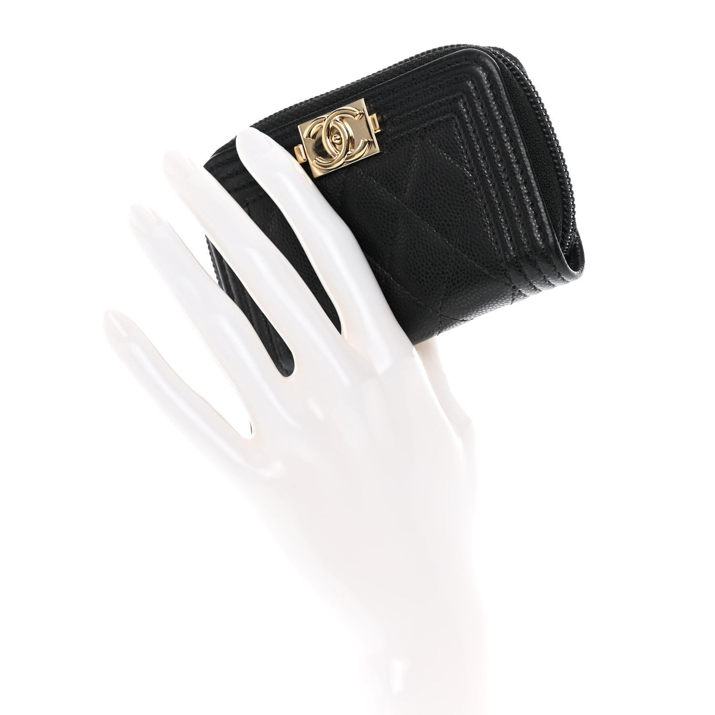 Caviar Quilted Boy Zip Around Coin Purse Wallet Black