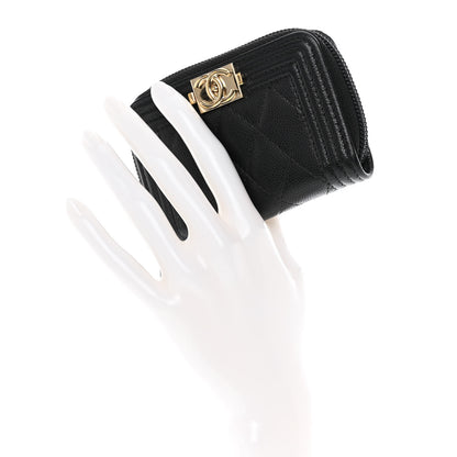 Chanel Caviar Quilted Boy Zip Around Coin Purse Wallet Black 2 of 9