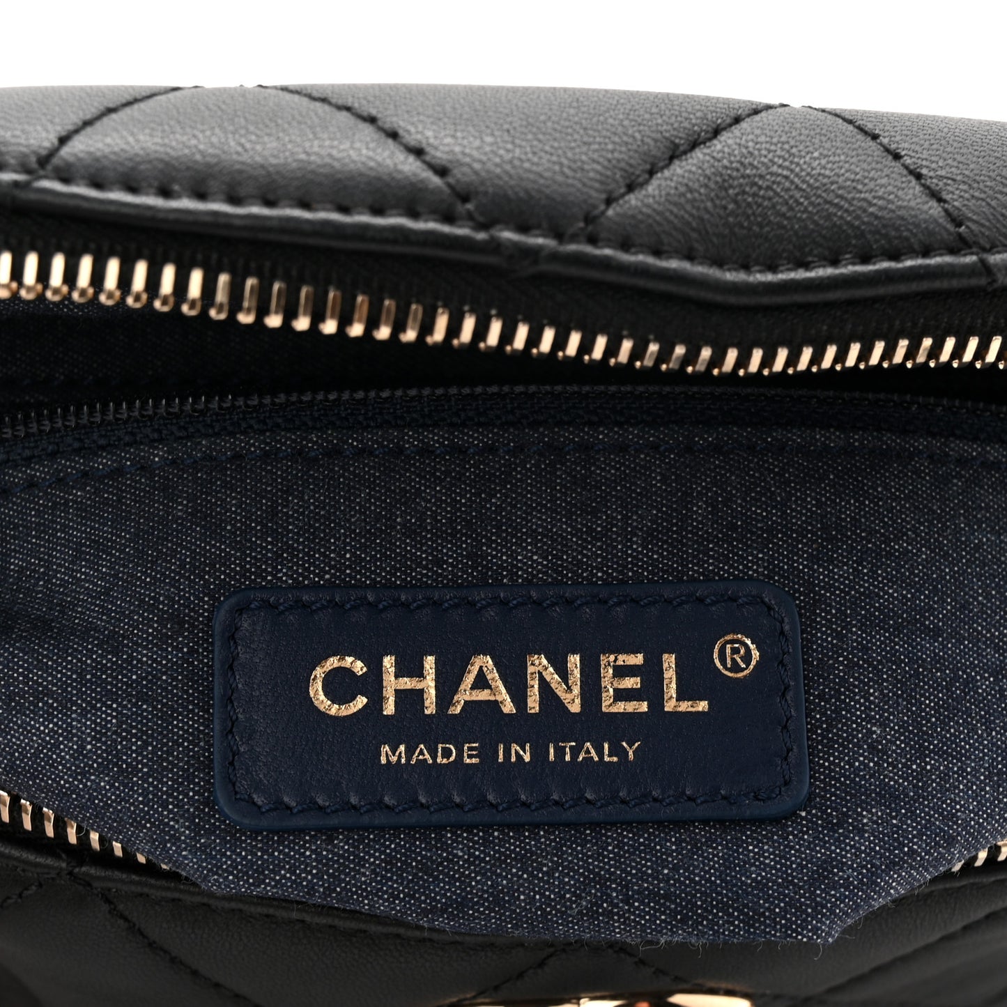 Lambskin Quilted Resin Bi-Color Waist Bag Fanny Pack Black