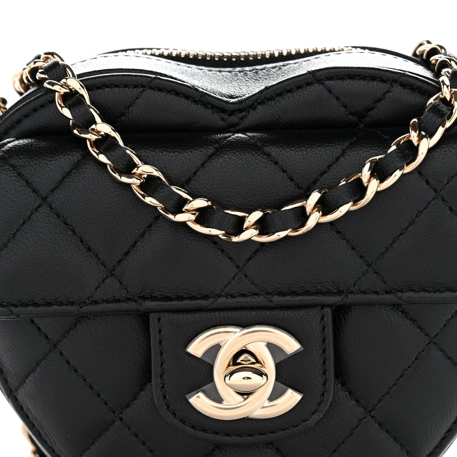 Chanel Lambskin Quilted CC In Love Heart Clutch With Chain Black 8 of 11