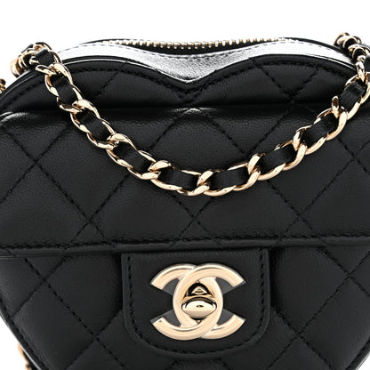 Chanel Lambskin Quilted CC In Love Heart Clutch With Chain Black 8 of 11