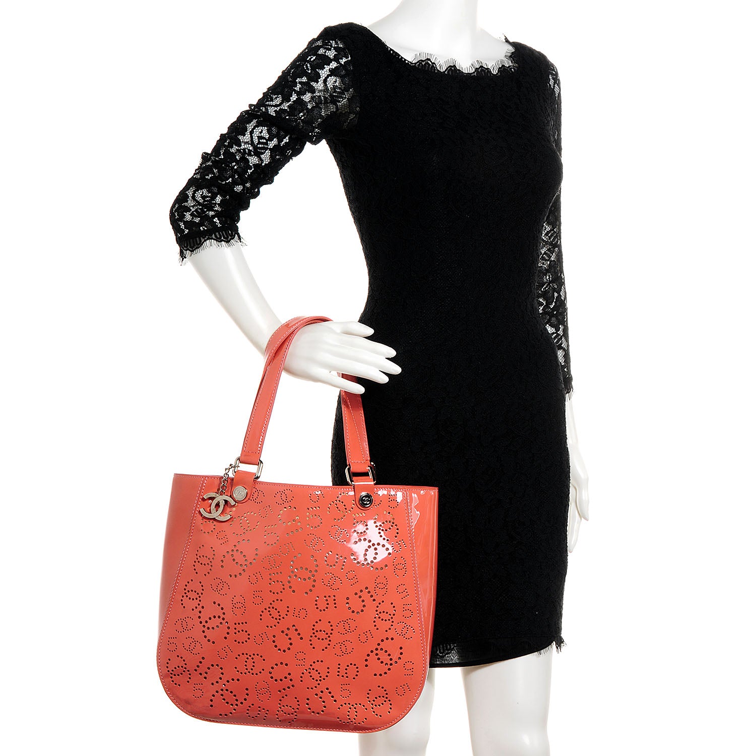 Chanel Patent Perforated CC N°5 Tote Coral 2 of 9