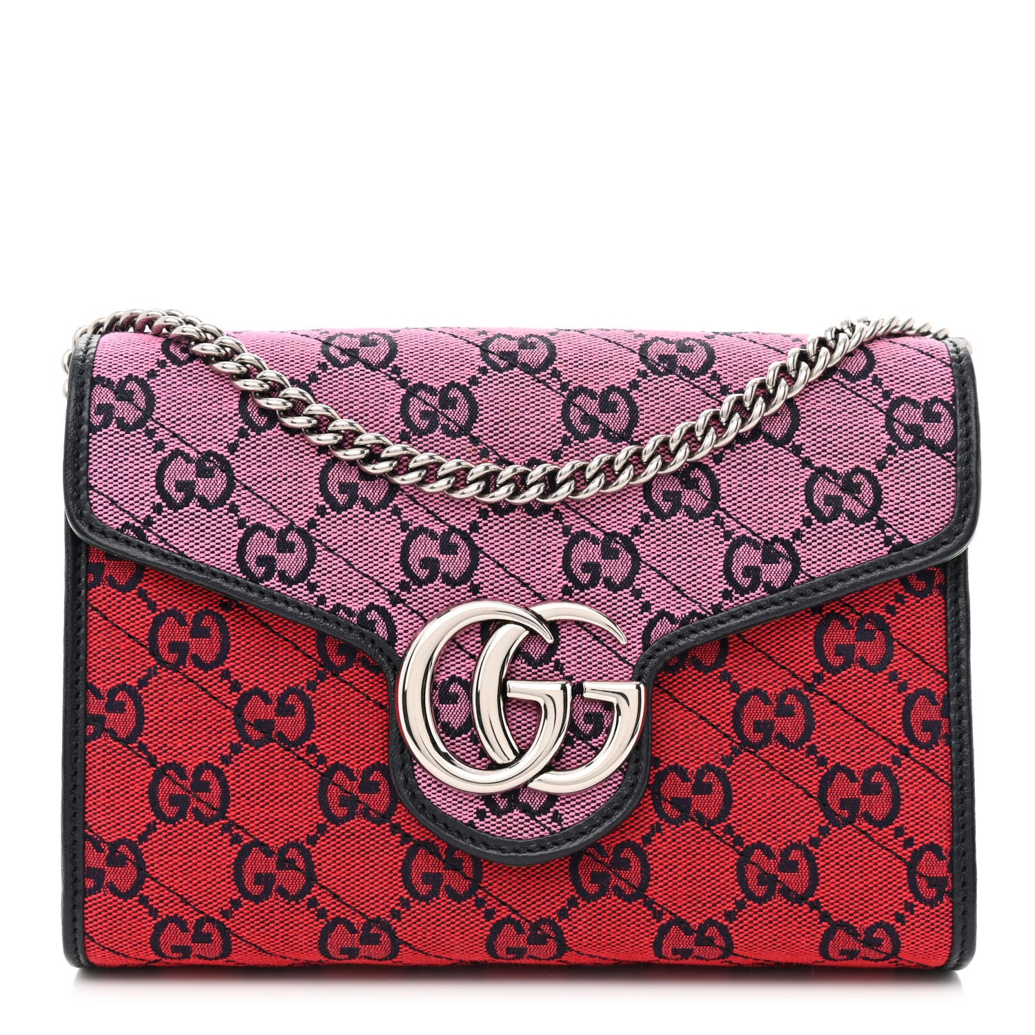 Gucci Monogram Multicolor Matelasse Diagonal GG Marmont Chain Wallet Red Blue Pink Green 1 of 11