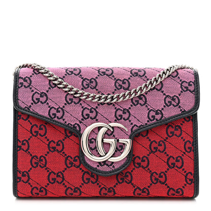Gucci Monogram Multicolor Matelasse Diagonal GG Marmont Chain Wallet Red Blue Pink Green 1 of 11