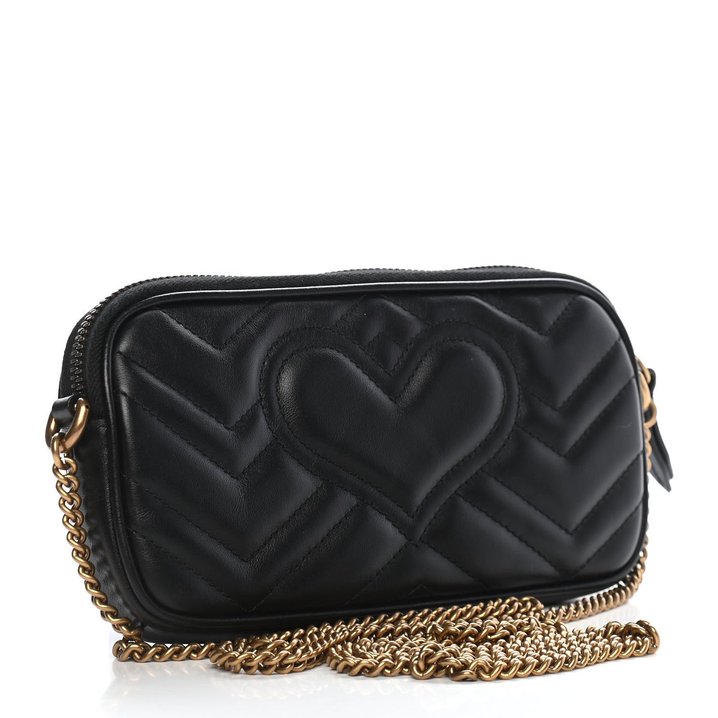 Calfskin Matelasse Mini GG Marmont Chain Crossbody Bag Black