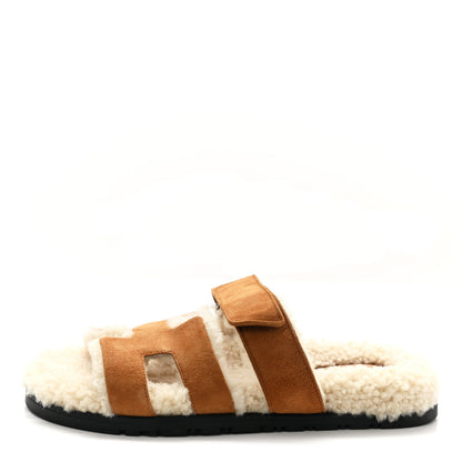 Hermes Suede Goatskin Woolskin Womens Chypre Sandals 36 Naturel Ecru 1 of 8