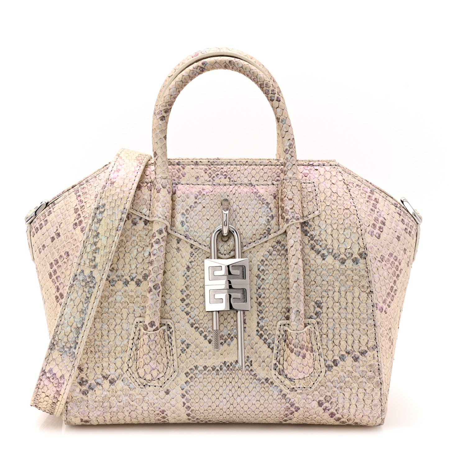 Snakeskin Mini Lock Antigona Shoulder Bag Dusty Gold