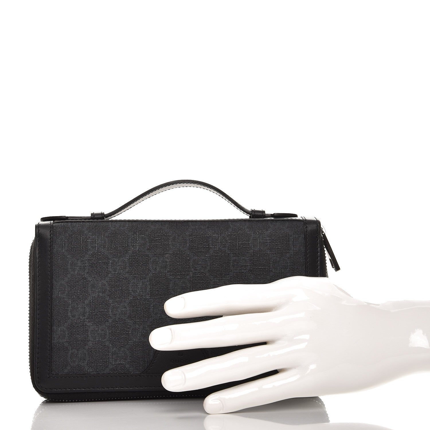 Gucci GG Supreme Monogram Travel Document Case Black Grey 2 of 8