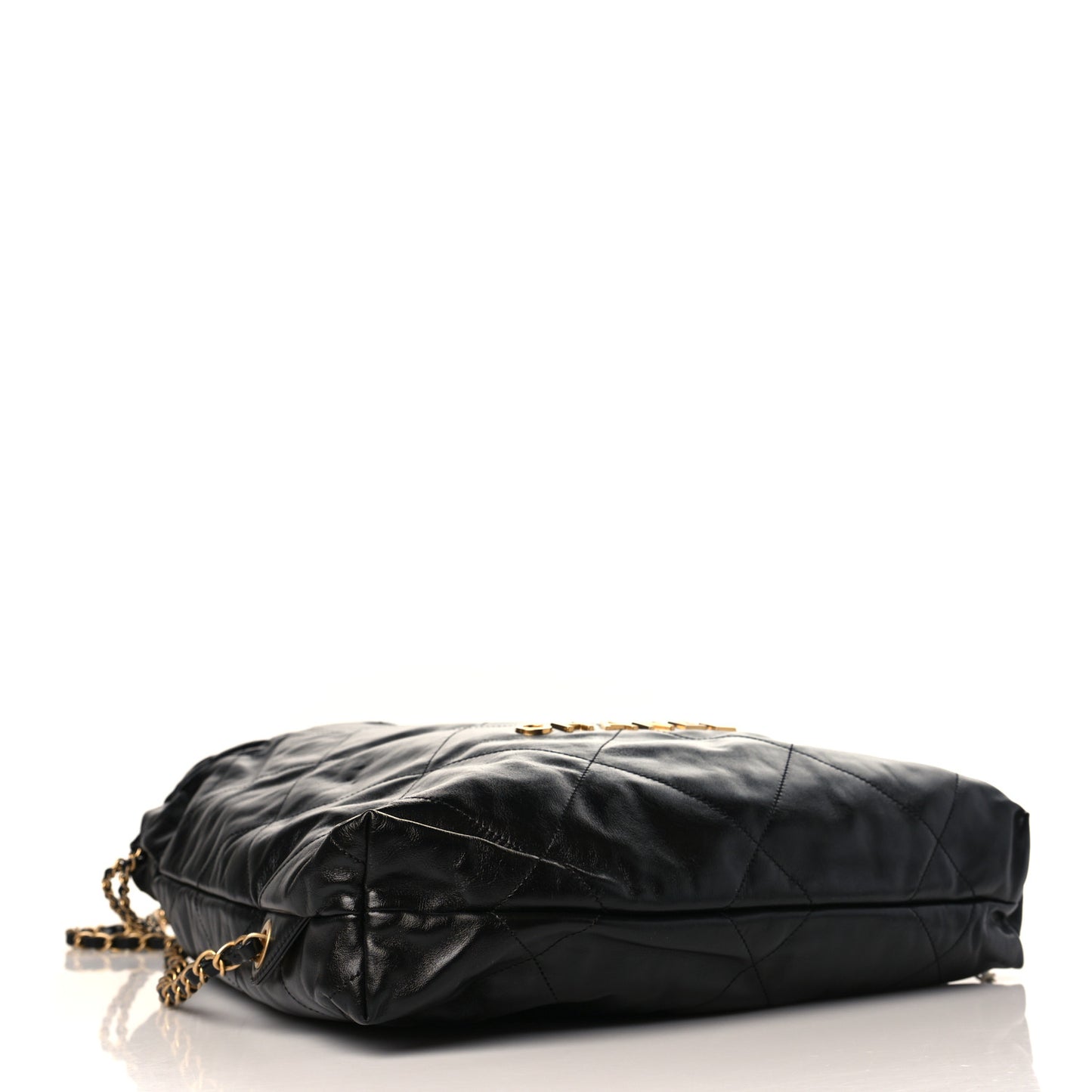 Shiny Calfskin Quilted Chanel 22 Backpack Black