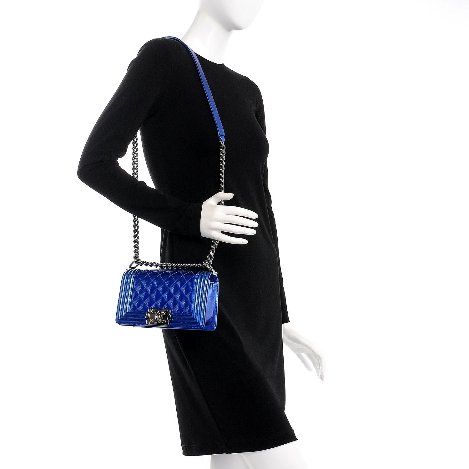 Chanel Metallic Patent Calfskin Quilted Small Boy Flap Blue 2 of 10