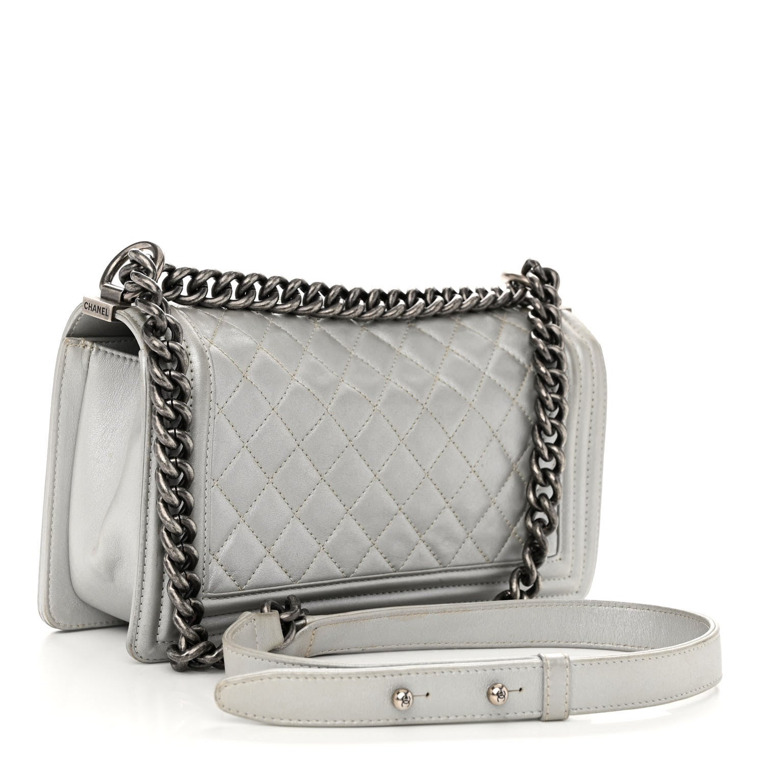 Chanel Metallic Lambskin Quilted Medium Boy Flap Silver 3 of 10