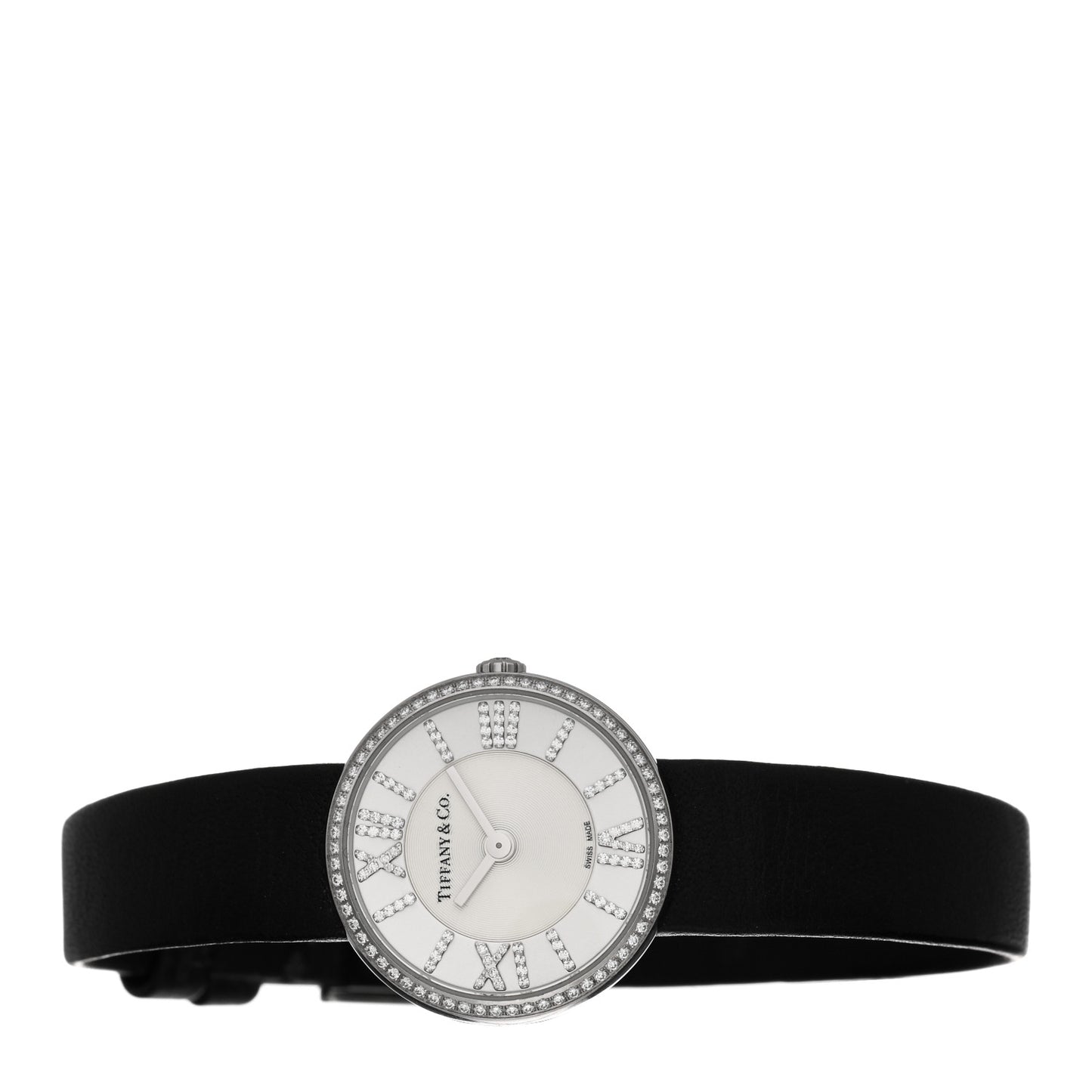 Stainless Steel Calfskin Diamond Bezel 24mm Atlas 2-Hand Quartz Watch Silver