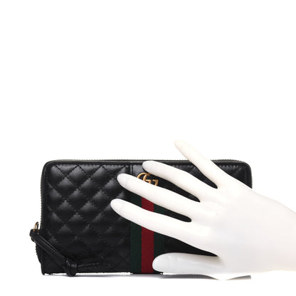 Gucci Calfskin Web Trapuntata GG Zip Around Wallet Black 2 of 12