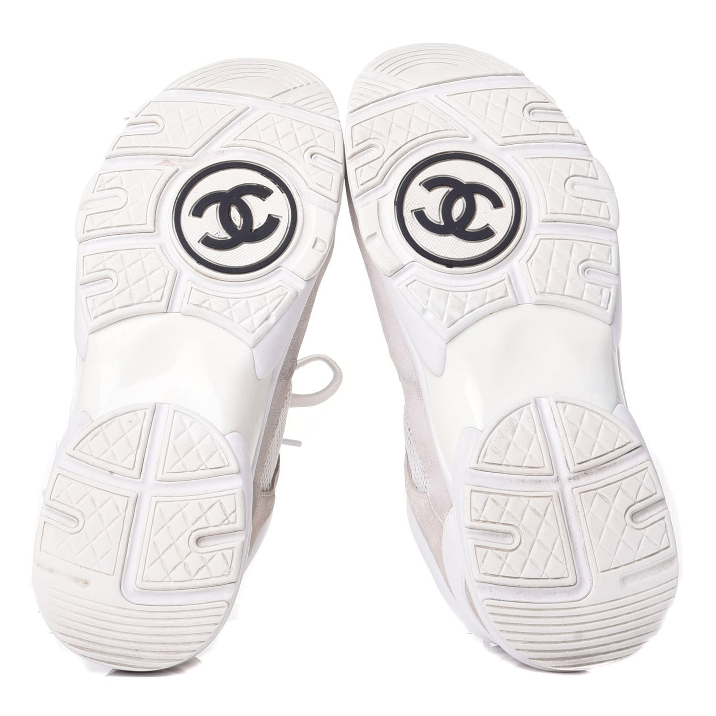 Suede Calfskin Fabric CC Sneakers 37.5 White Grey