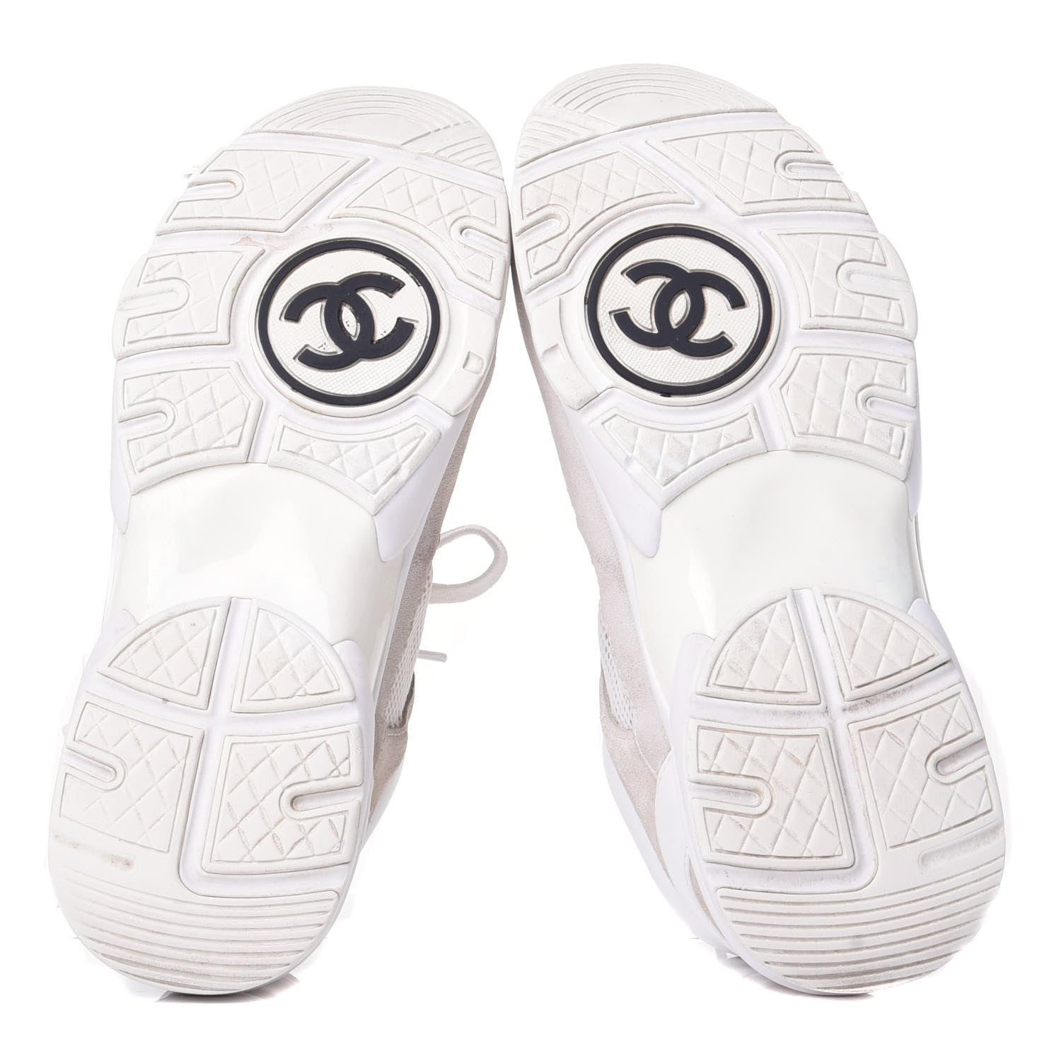 Chanel Suede Calfskin Fabric CC Sneakers 37.5 White Grey 7 of 11
