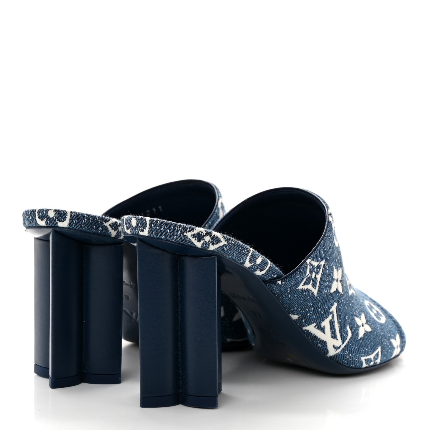 Denim Monogram Silhouette Mules 39 Navy Blue