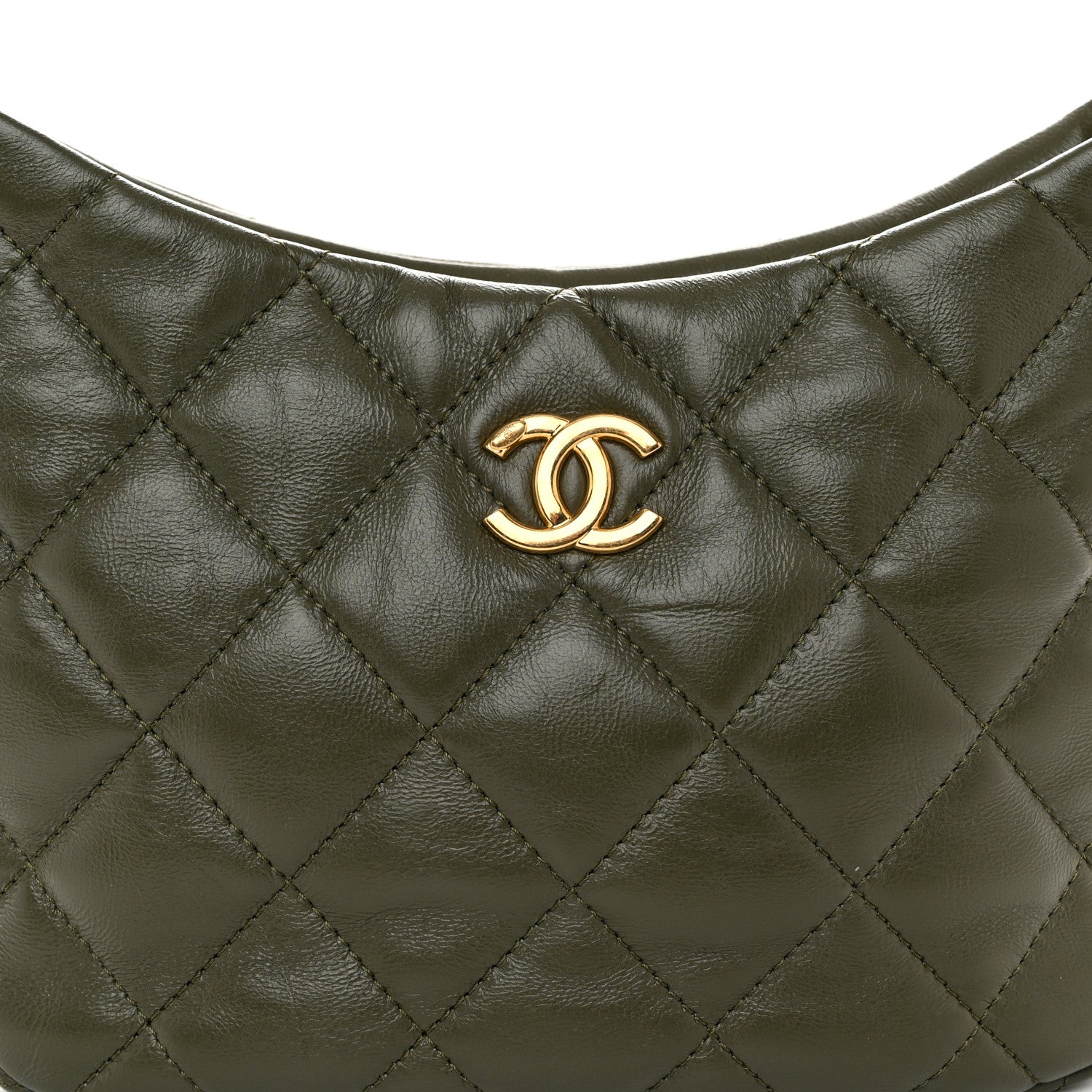 Chanel Lambskin Quilted CC Links Hobo Khaki 8 of 10