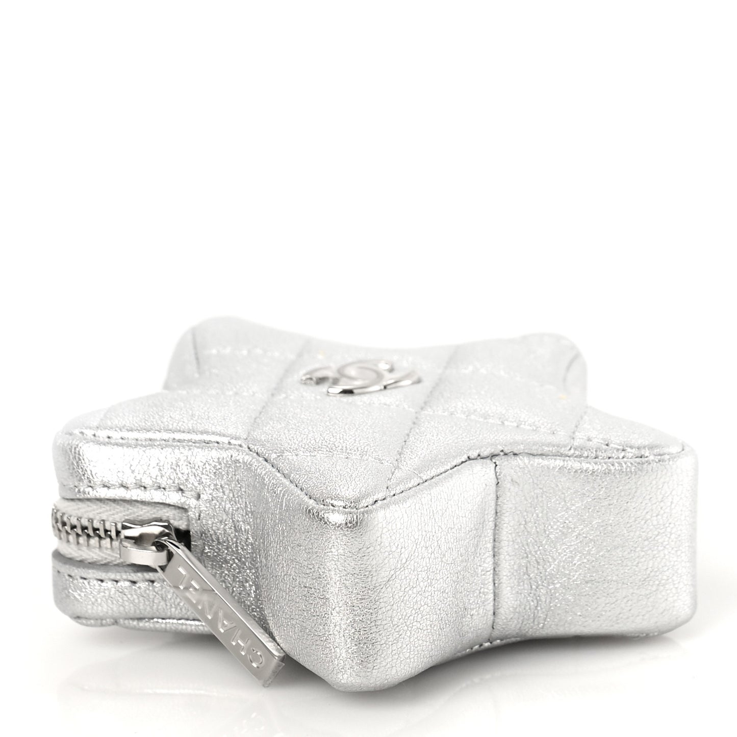 Metallic Lambskin Walk Of Fame Star Clip On Coin Purse Silver