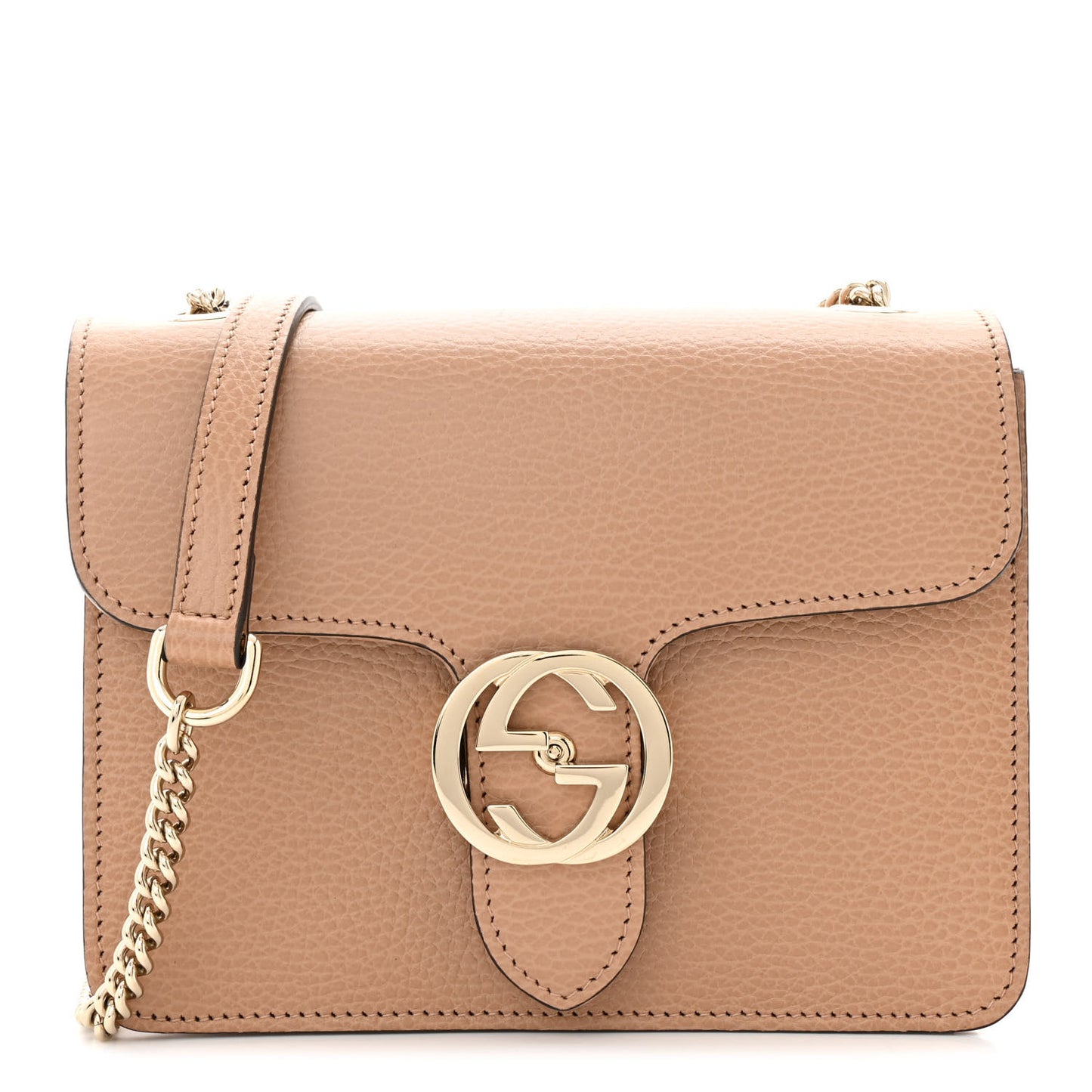 Dollar Calfskin Small Interlocking G Shoulder Bag Camelia