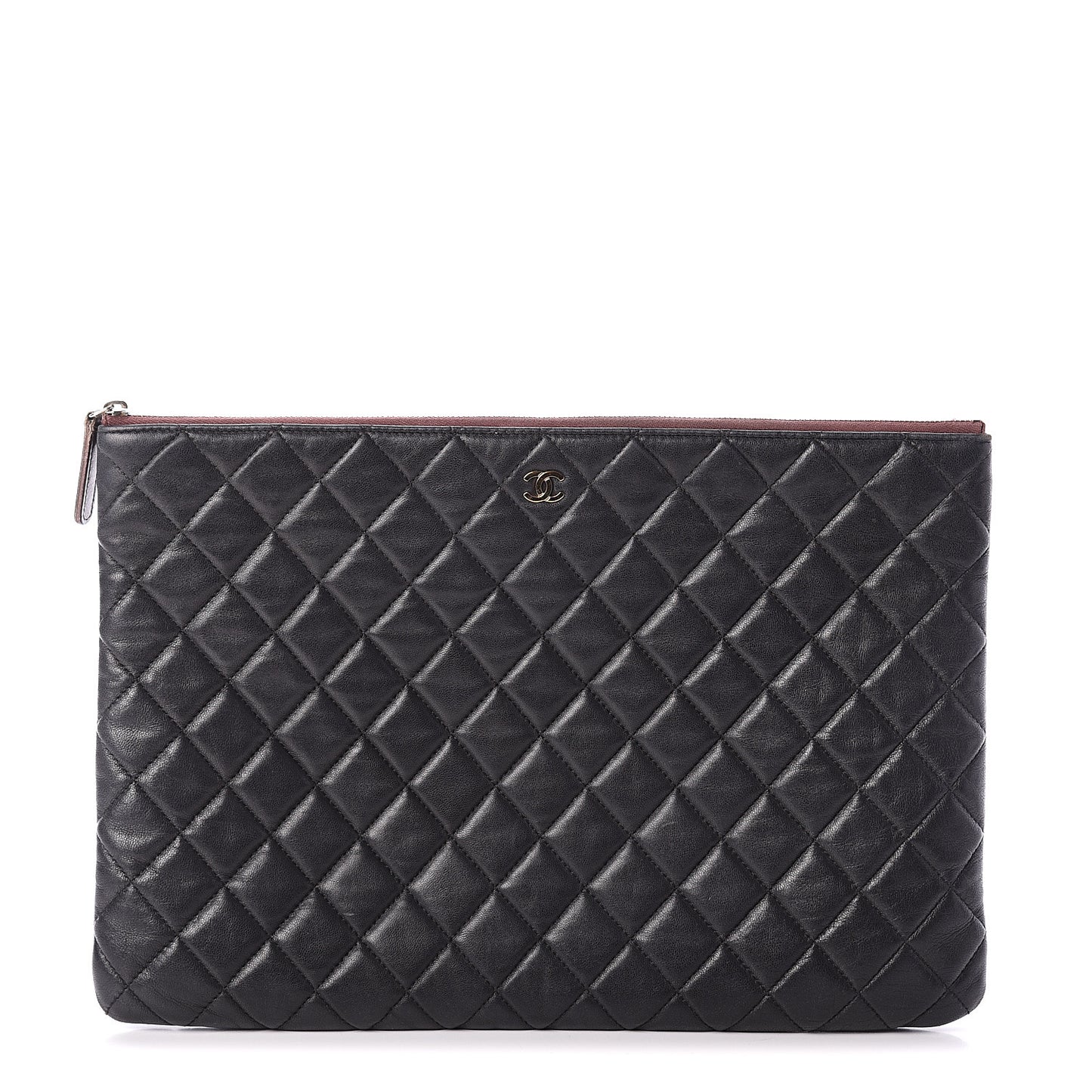 Lambskin Quilted Large Pouch Black