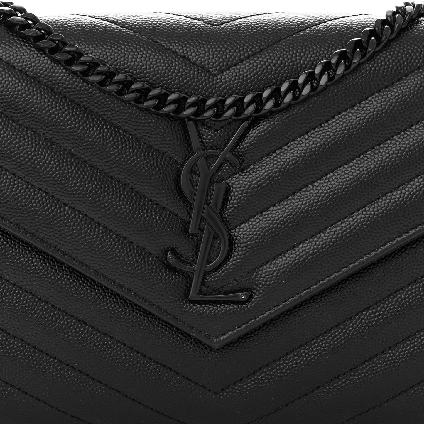 Grain De Poudre Matelasse Chevron Monogram Monochrome Chain Wallet Black