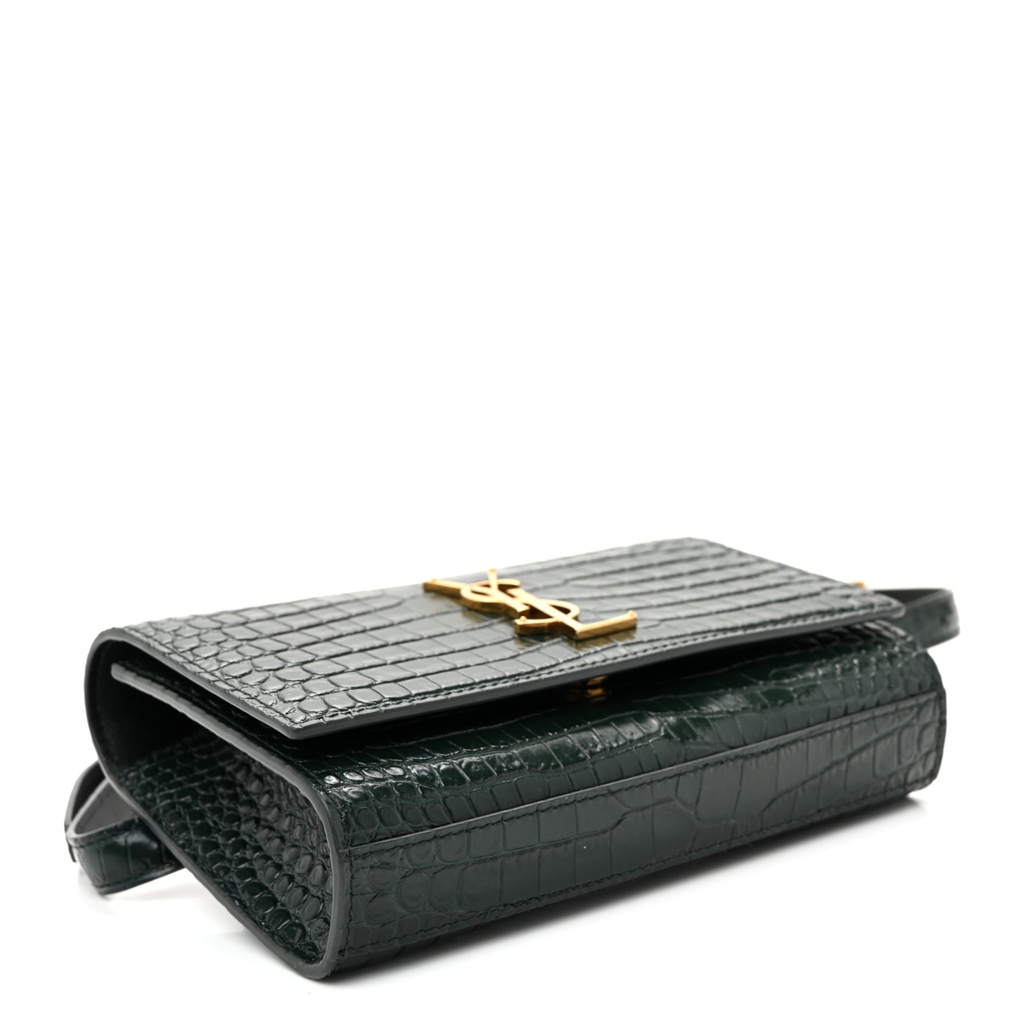 Calfskin Crocodile Embossed Monogram Kate Belt Bag  Dark Mint