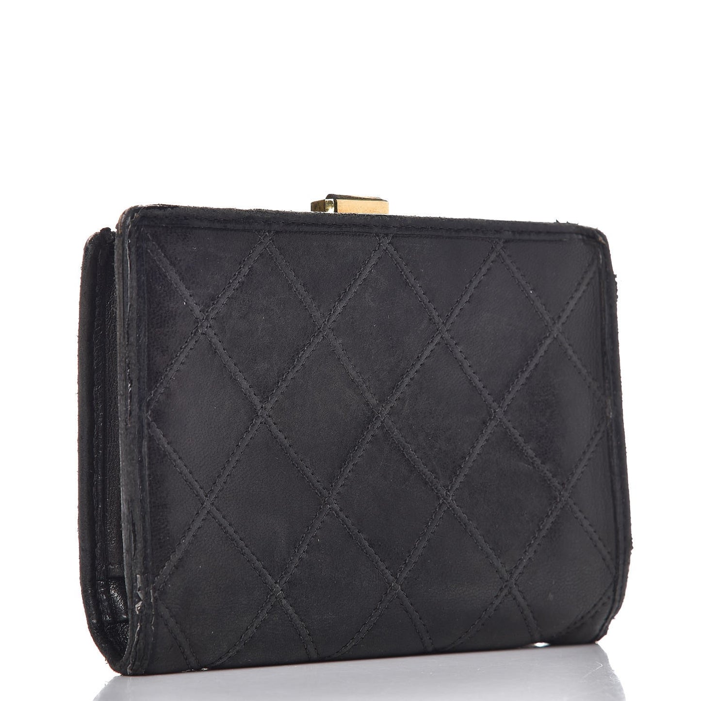Lambskin Diamond Stitched Compact French Wallet Black