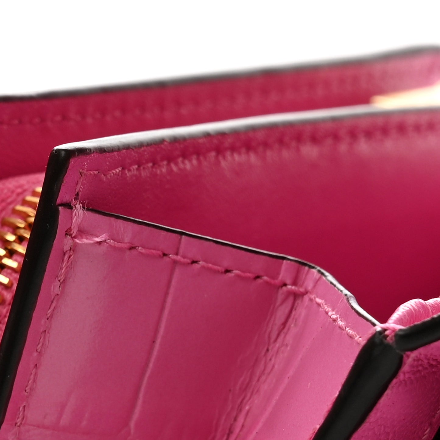 Crocodile Embossed Calfskin Small French Continental Wallet Raspberry Pink