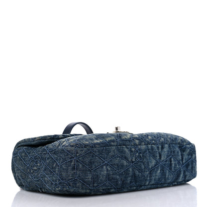 Chanel Denim Quilted Camellia Embroidered Medium Flap Blue 4 of 10