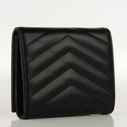 Saint Laurent Grain De Poudre Matelasse Chevron Monogram Compact Wallet Black 3 of 7