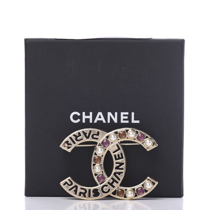Chanel Crystal Pearl Glass CC Logo Brooch Gold Pink Orange 4 of 4