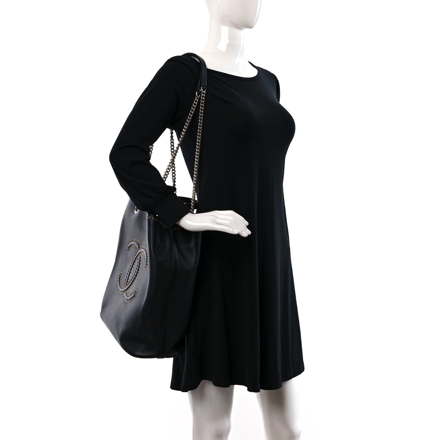Calfskin Large Coco Eyelets Shopping Tote Black
