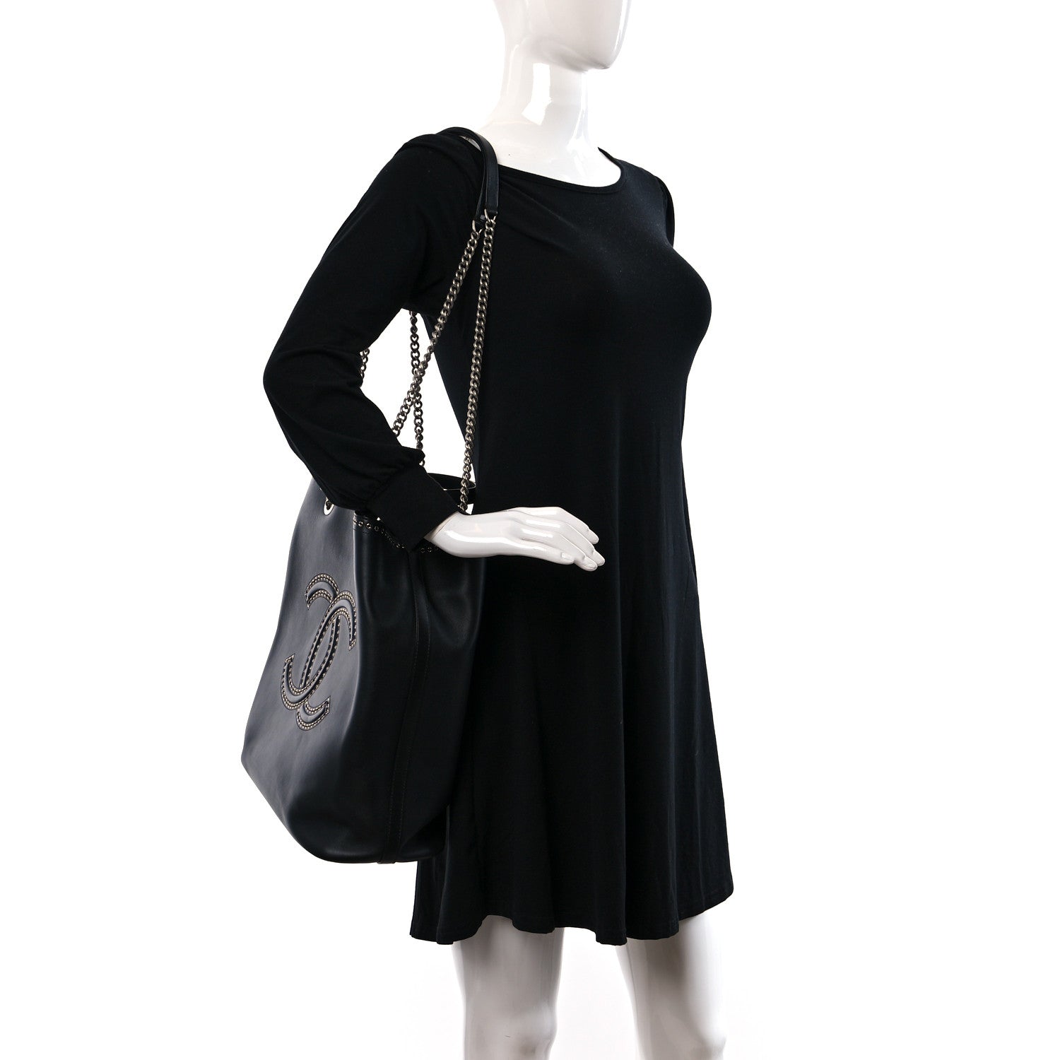 Chanel Calfskin Large Coco Eyelets Shopping Tote Black 2 of 10